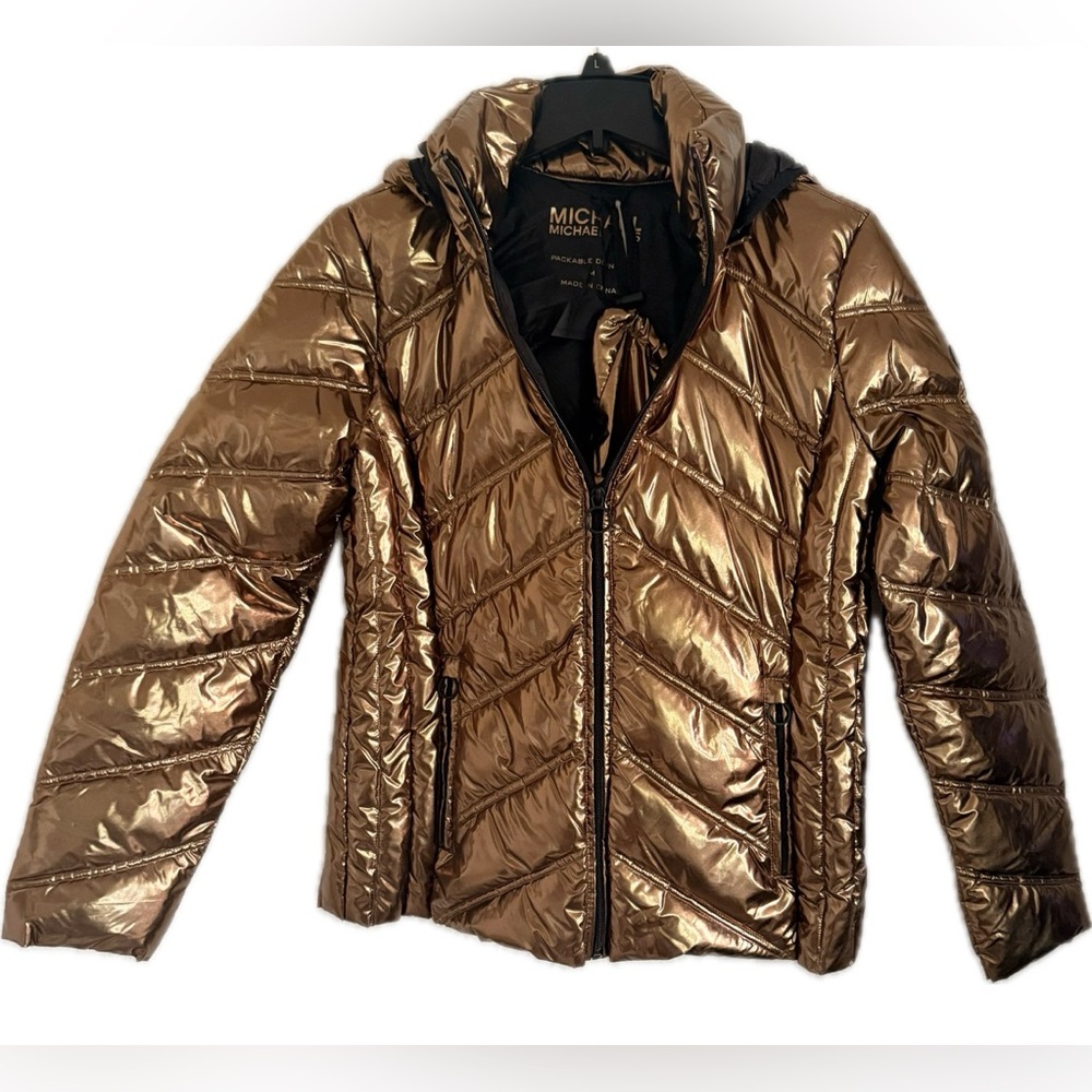 MICHAEL Michael Kors Women's Metallic copper Down Fill Puffer Jacket M